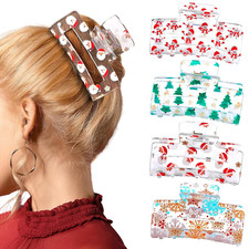 Christmas Hair Clips Claw Shaped Snowman Santa Claus Snowflake Christmas Tree De