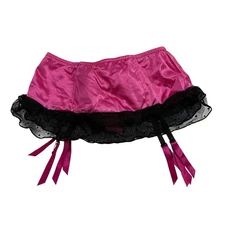 Native Intimates Pink Black Garter Belt Skirt Lace Satin Sz M (6) Lingerie