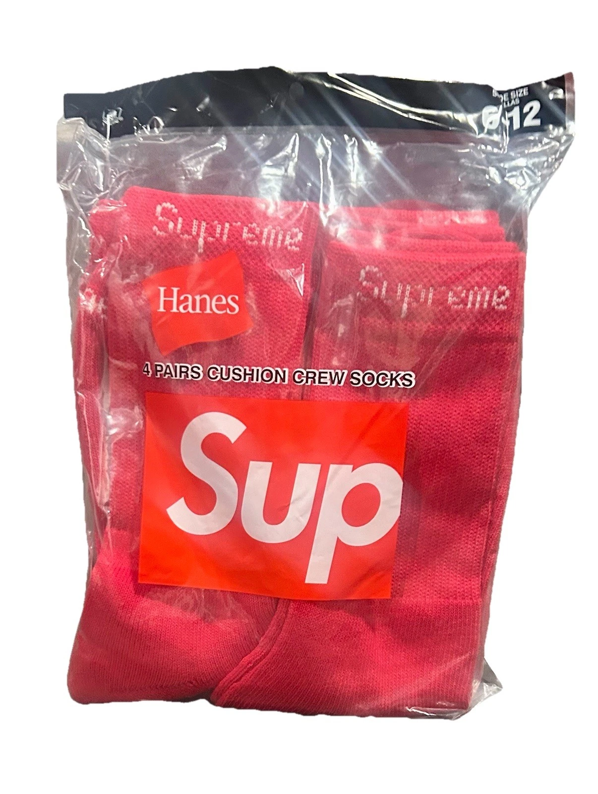 Supreme X Hanes Crew Socks - Red - in bag 4 Pack 100% Authentic