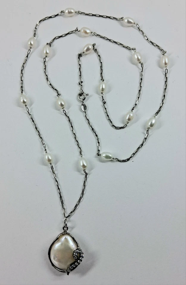 COLLANA ARGENTO 925 CON SPLENDIDA PERLA BIANCA A GOCCIA E ZIRCONIA CUBICA 75 CM - Immagine 3 di 4