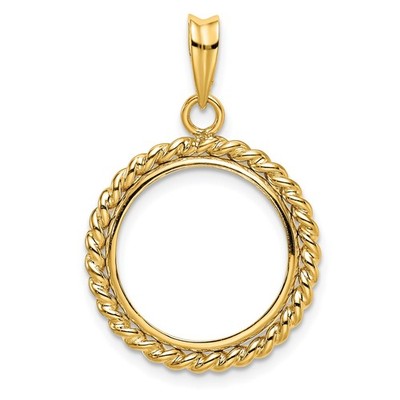 1/10 oz $5 American Gold Eagle Coin Bezel 16.5mm Rope Prong 14k Yellow Gold