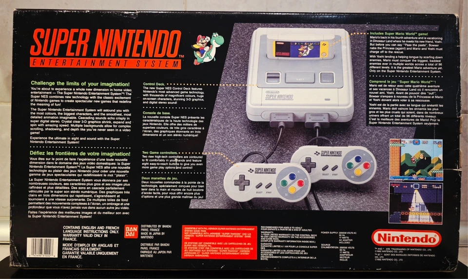CONSOLE SUPER NINTENDO NES PACK MARIO WORLD BOITE COMPLETE PHOTOS A VENIR - Photo 2/4