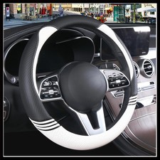 Black And White Leather Steering Wheel Cover 15 Inch Universal Fit For Car