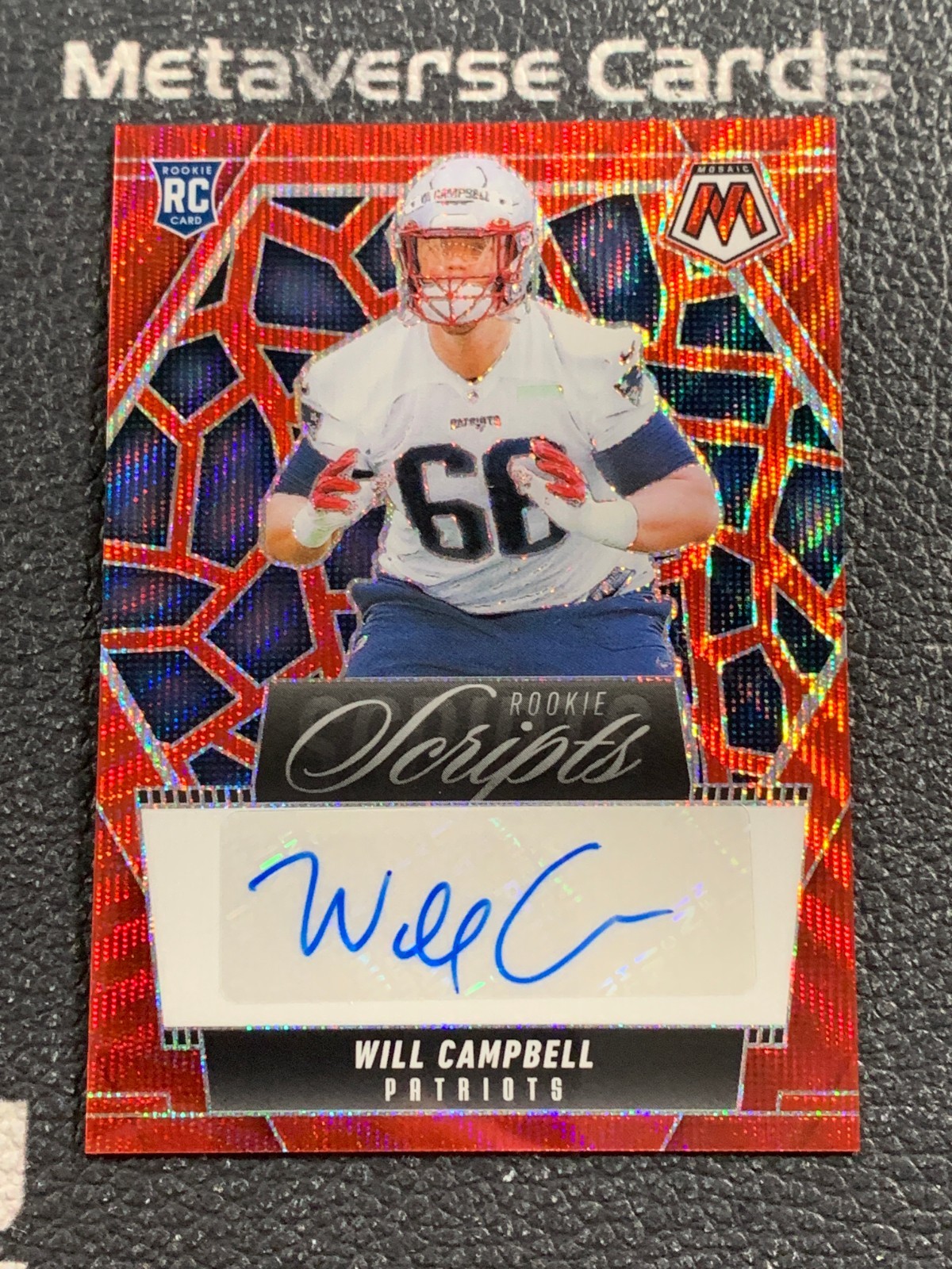 2025 Panini Mosaic Football Scripts Will Campbell RC Rookie Auto Red Wave
