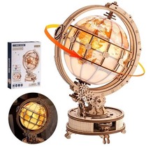 Robotime Puzzle 3D- Kit globo Mappamondo rotante,luce Elettrica Type-C,185 Pezzi