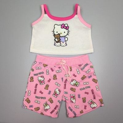 Build A Bear Hello Kitty weiß rosa Weste und Shorts Pyjama Schlafanzug Set