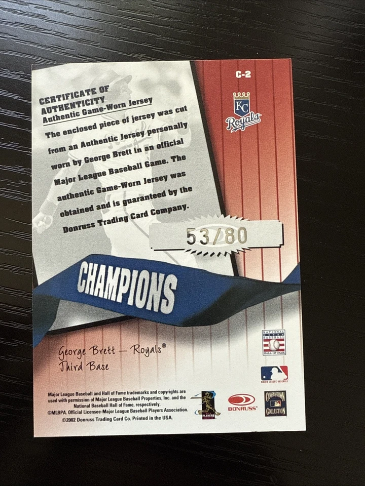 2002 Donruss Originals Champions Jerseys Ser #ed /80 George Brett #C-2 HOF - Image 2 of 2