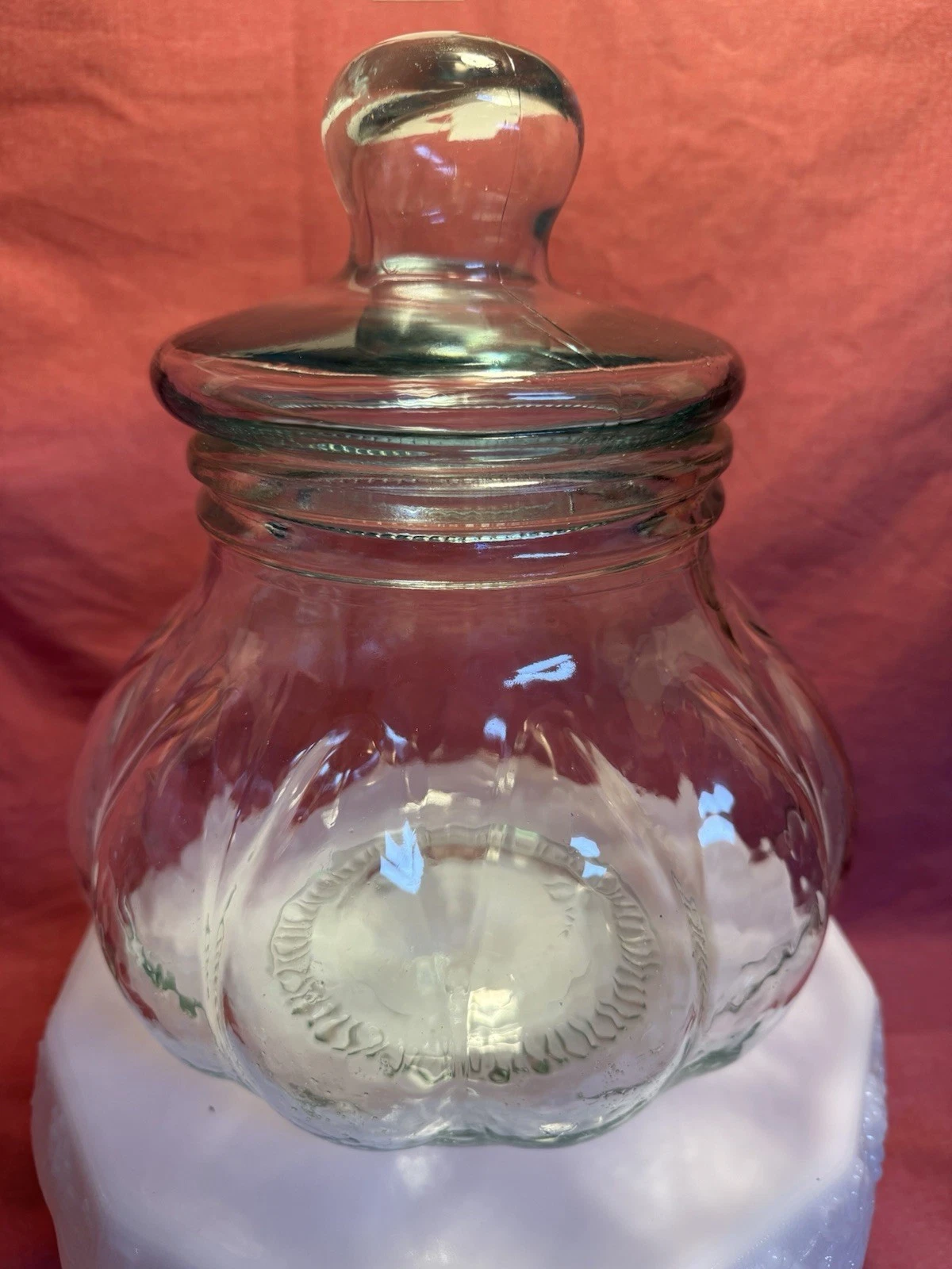 Vintage Green Glass Potbelly Jar and Lid, Gallon Apothecary Jar Italy EUC