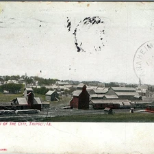 c1908 Tripoli, IA Birds Eye View Grain Elevators Downtown Buildings Kropp