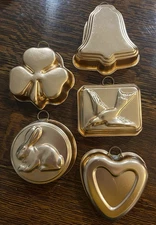 Vintage Mirro Copper Tone Jello Mold Set of 5 Mid Century Style Made In USA 3.5