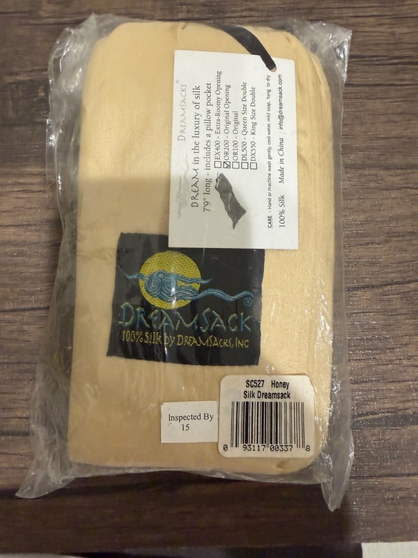 DreamSacks 100% Silk Travel Sleep Sack OR200 -Honey NIB