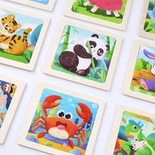 Set of 8 Wooden Jigsaw Puzzles for Kids Age 3-5 Year Old 9 Piece Animals RANDOM
