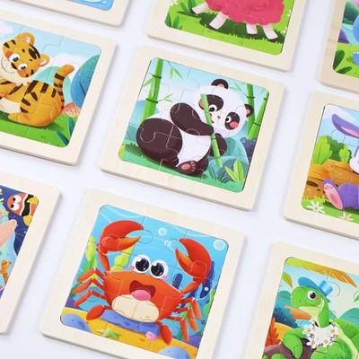 Set of 12 Wooden Jigsaw Puzzles for Kids Age 3-5 Year Old 9 Piece Animals RANDOM