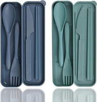 Camping Besteck Set 2 Pcs Kunststoff LöFfel Messer Gabel EssstäBchen Etui