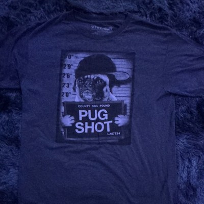 YFH SUN Teens L/XL Gray Pug Shot Funny Dog Graphic Crew Neck T-Shirt Pre-Owned