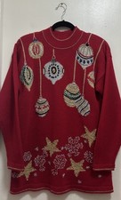 VTG Dana Scott Multicolor Beaded Christmas Pullover Knit Sweater Sz M