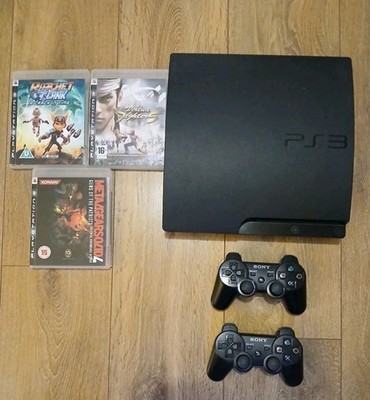 Sony PlayStation 3 Slim Charcoal Black Konsole mit 3 Spielen & 2 Controllern PS3