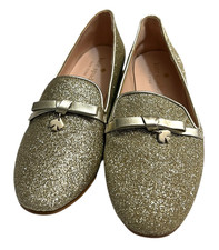 Kate Spade New York Georgia Loafers Women  s 6B Gold Glitter Bow Slip-On Flats