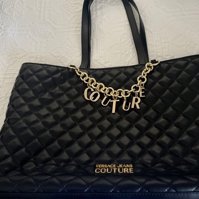 VERSACE JEANS COUTURE WOMEN TOTE SHOULDER HAND BAG BLACK GOLD CHAIN  NEW
