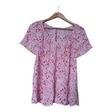 Hush Red White  Floral Pullover Blouse Sz  14 - Summer