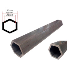 1 METRO BARRA TUBO ESAGONALE IN FERRO VUOTO 22x30 INTERNO 22 mm ESTERNO 30 mm