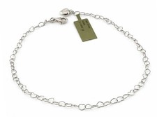 HEART LINK ANKLE CHARM BRACELET SOLID .925 STERLING SILVER - NWT - ADJUSTABLE