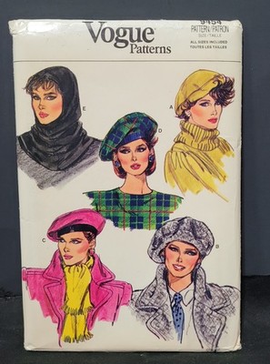Vintage 1985 Vogue Patterns 9454 Misses Hat & Hood All Sizes Included *Uncut*
