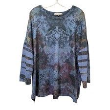 Jess & Jane Women XL Blue Floral Burnout 3/4 Sleeve Tunic Top Made in USA