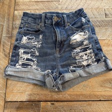 American Eagle Next Level Stretch Distressed Denim Shorts Medium Wash Size 00