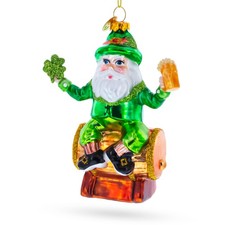 Irish Santa with Shamrock and Beer Blown Glass Ornament