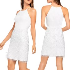 $195 Aidan Mattox Women's White Embroidered Halter Neck Fringe Mini Dress Size 2