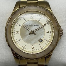 Michael Kors MK-5260 Womens Watch 42mm Gold Tone Date New Battery 6"