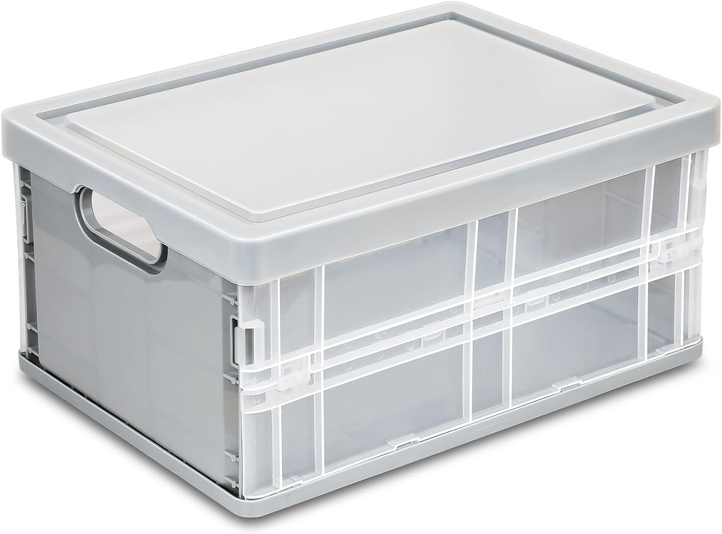 10 Quart Clear Foldable Grey Plastic Storage Bins with Lids