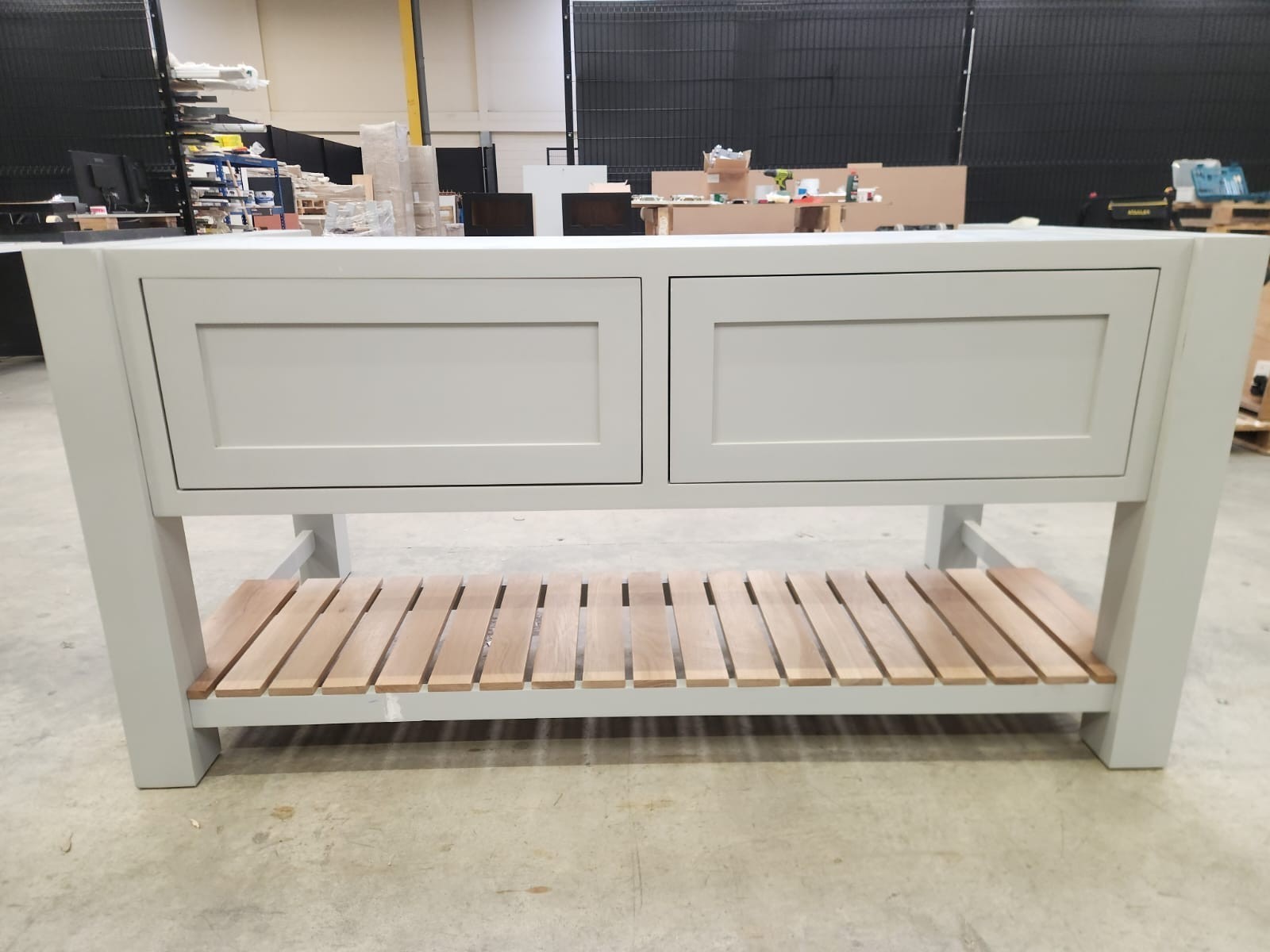 Bespoke Kitchen Island with Oak Slatted Pot Board