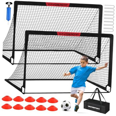 Kids Soccer Goals for Backyard Set - 2 of 6x4 ft Portable Soccer Goal Black