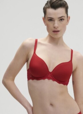 NEW! $115 SIMONE PERELE 12A316 CARESSE 3D UNDERWIRE PLUNGE BRA TANGO RED 32B