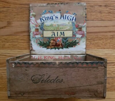 Kings High Aim Cigar Box Hardy Nebr. Factory No 114 DIS. NEBR 50  Moehle Litho