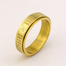 Ring Mantra Engraved Hearth Sutra Spinner Talisman Thai Buddha Amulet