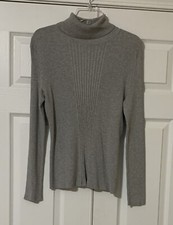United States Sweaters Long Sleeve Ribbed Knit Turtle Neck Top Women's Sz.L GRAY