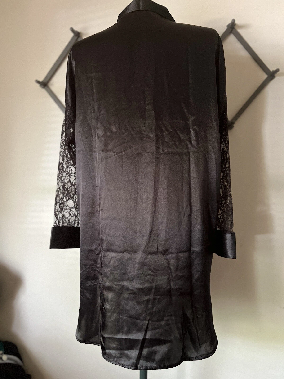 UNDERCOVER Abito camicia VICTORIA'S SECRET etichetta oro pizzo bottoni nero trasparente vintage