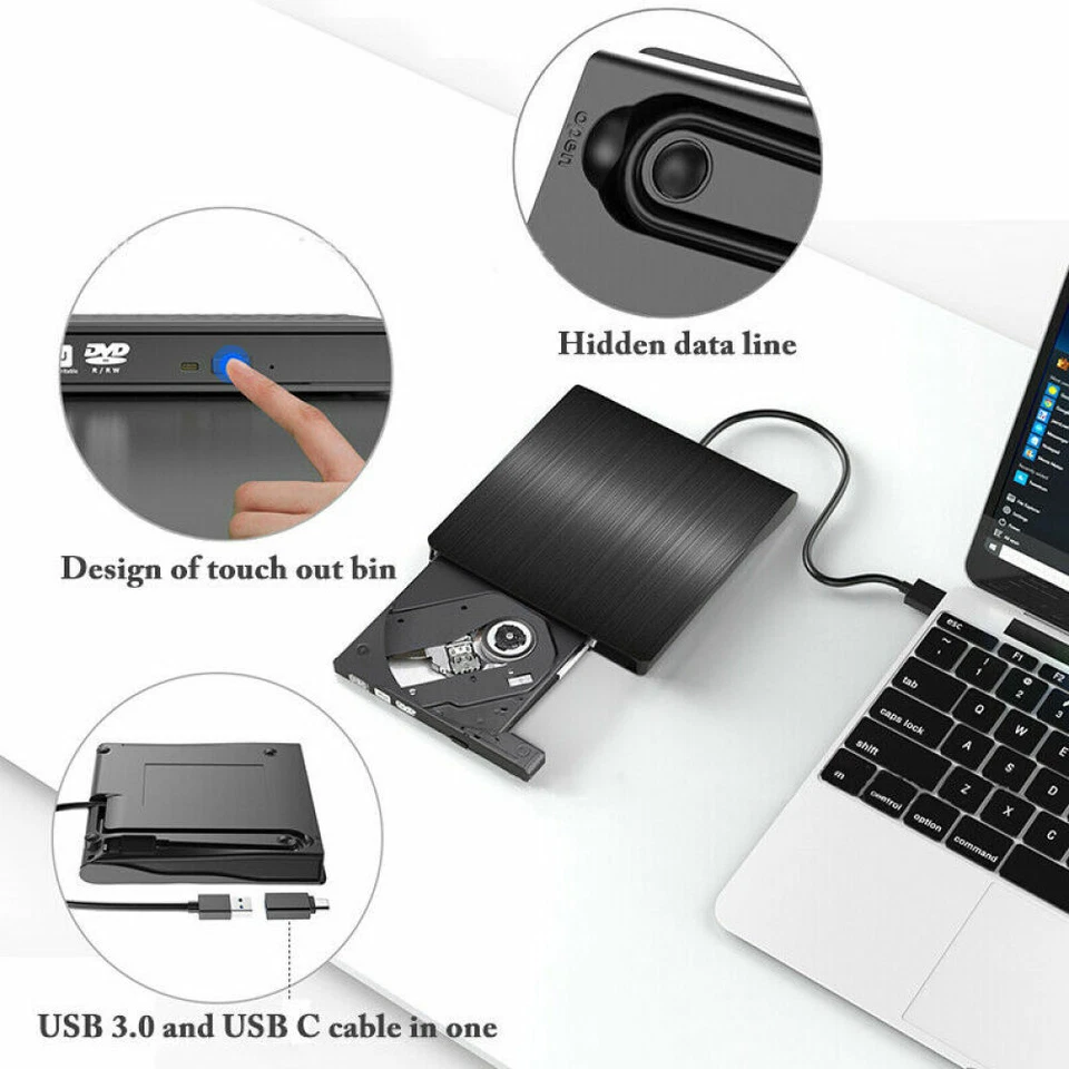 USB 3.0 CD/DVD Laufwerk Externes Type C Brenner Player für Windows 11 HP Laptop - Bild 3 von 4