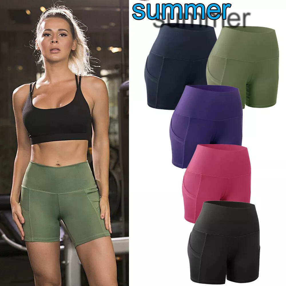 Women's High Waist Yoga Shorts Pockets Shrink Biker Hot Pants Butt Lift  XS-3XL