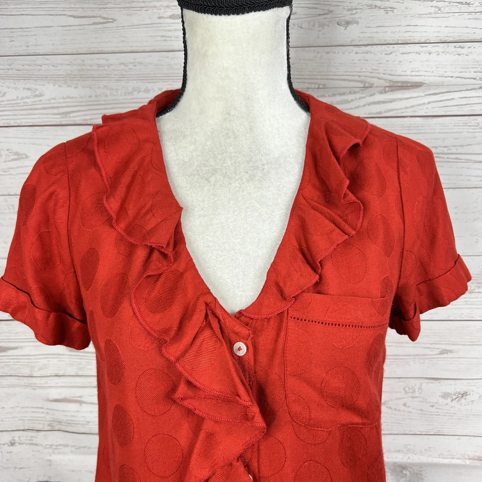 Blusa Top Maeve Anthropologie Para Mujer Jojo Volantes Abotonados Talla XS Roja Foto 2 de 4