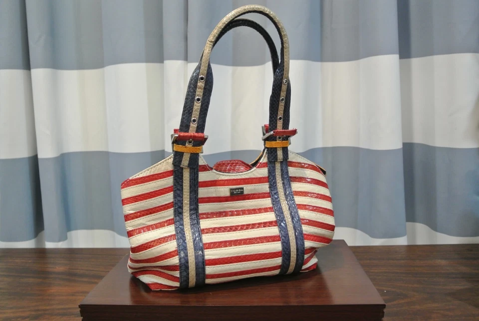 Tosca Blu Snake/Exotic Leather Red White Blue Stripes Americana Patriotic USA - Image 2 of 4