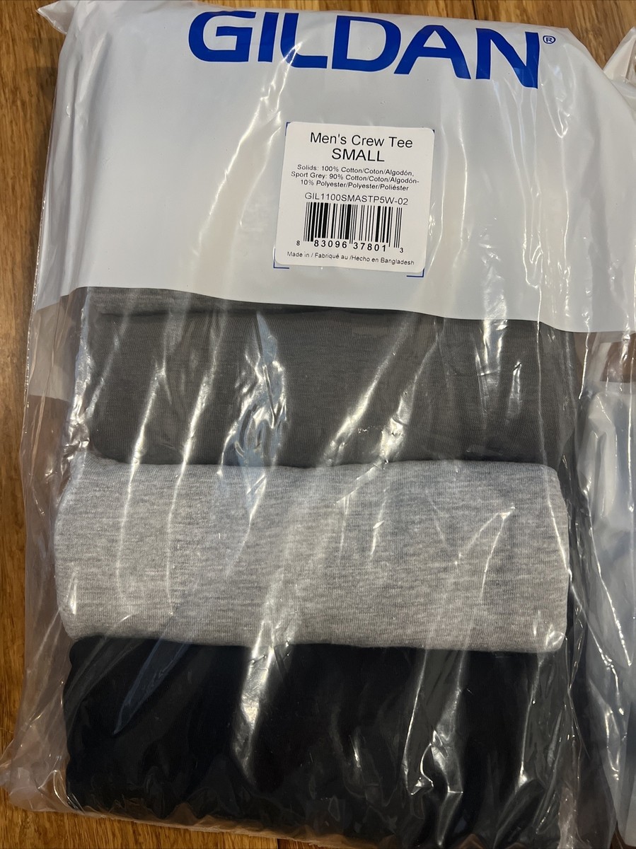 H‼️ Gildan Men's Cotton Crew T-shirts 5 Pack- Assorted Black, Size S
