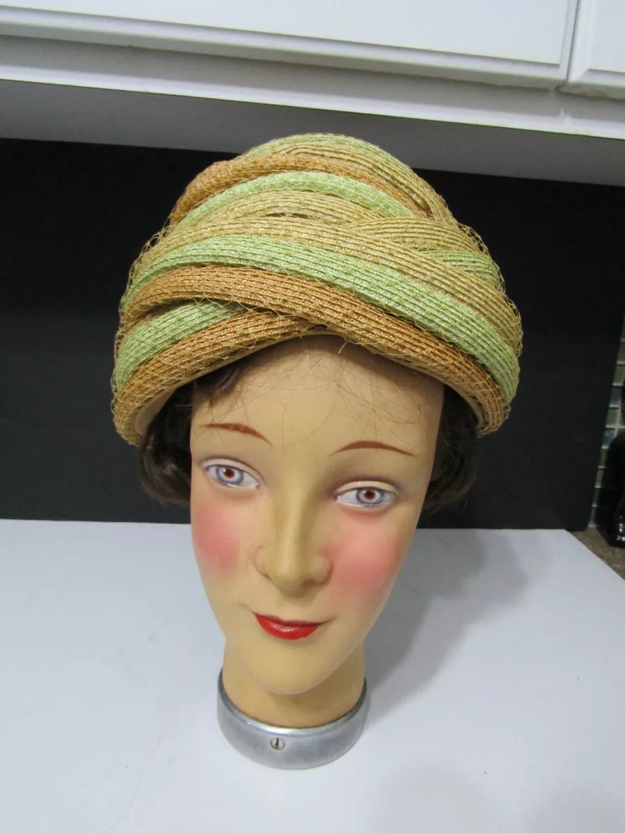 Vtg 1960 s CHRISTIAN DIOR Chapeaux Woven Turban Hat PARIS Netting