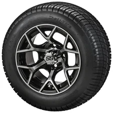 (4) Golf Cart 215/50-12 Deli Street Tires on 12x7 Black/Machined Ninja Wheels