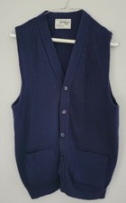 Vintage LORD JEFF Acrylic/Wool Blend blend Navy Vest Cardigan M Made In USA