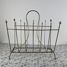 Mid Century Modern Magazine Rack Vinyl Record Storage Brass Wire Vintage
