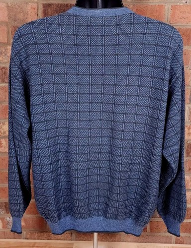Ermenegildo Zegna Blue Check Cotton Acrylic Dad Sweater Medium Italy Vtg - Picture 3 of 6